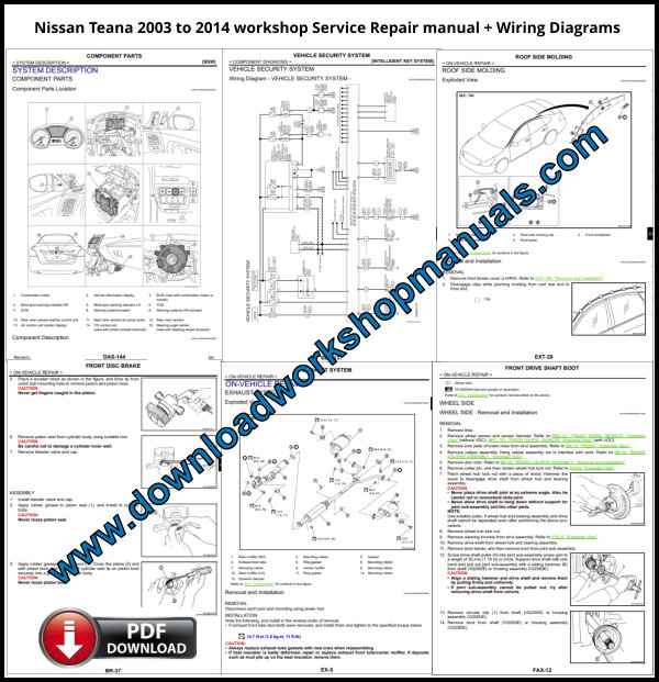 Nissan Teana workshop Service Repair manual Wiring Diagrams 2003 to 2014