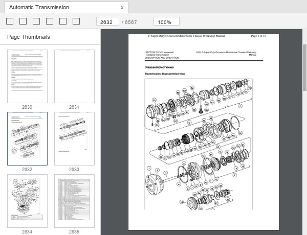 Ford Excursion 4R100 automatic transmission disassembled views sample page