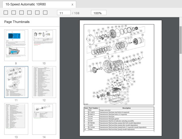 Ford F-150 2021-2023 10R80 ten-speed automatic transmission exploded view