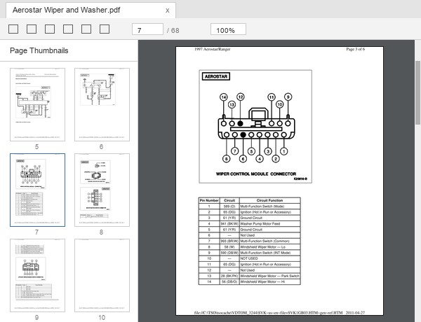 Ford Aerostar wiper and washer system sample page