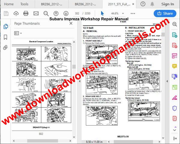 Subaru Impreza WRX 2000-2007 Repair Manual Service Workshop Guide 